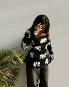 Elephant Print Long Sleeve Top