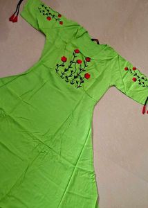 Vibrant Lime Green Kurta with Floral Embroidery