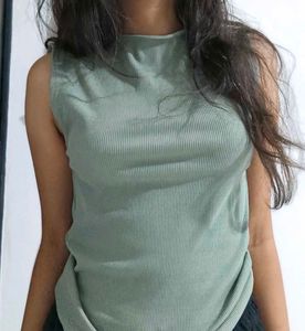 Sleeveless Ribbed Mock Neck Top