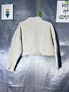 Beige Cropped denim  Jacket