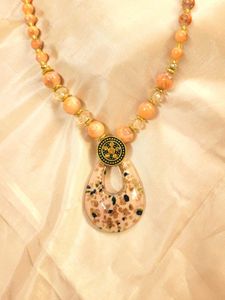 Beaded Peach Pendant Necklace