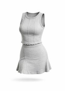 Grey Knit Tank & Skirt Set