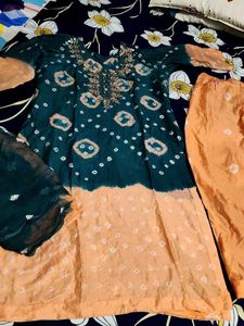 New bandhani Teal and Peach Kurta Set