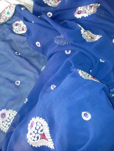 Blue Embroidery Work Saree