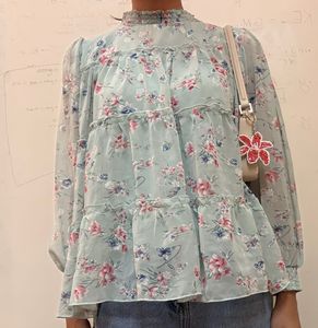 Floral Ruffle Tiered Blouse