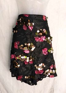 Sparkling Black Sequin Floral Skirt