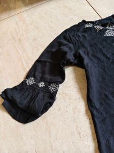 Embroidered Black Kurta Tunic Top