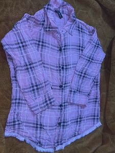 Pink Plaid Frayed Hem Shirt