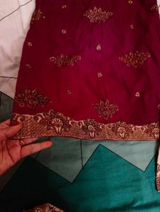 Embroidered Maroon Kurta Set