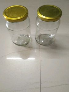 Set of 2 Glass Jars with Gold Lids