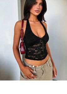 Black Lace Halter Neck Crop Top