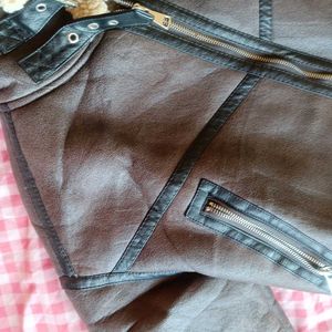 Brown Faux Leather Biker Jacket