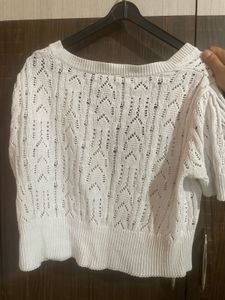 White Cropped Knit Cardigan