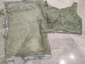 Elegant Green Embroidered Skirt