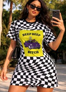Checkered Graphic Print Mini Dress