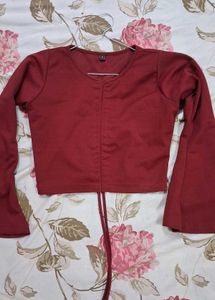 Long Flare Sleeve tie up Burgundy top 💄