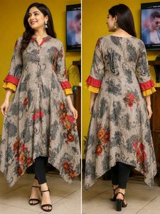 Stylish Asymmetrical Kurta with Floral Print