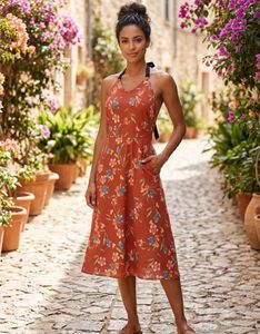Pintresty Floral Halter Neck Midi Dress