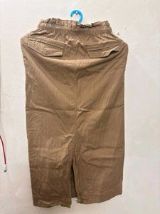 Brown Midi Skirt with Drawstring Waist