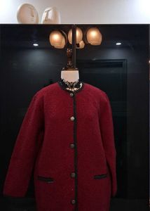 Wine Textured Button-Front Long Jacket