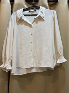 Elegant White Embellished Collar Top