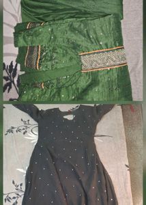 Green & Black Sequined Kurta Set