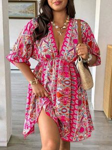 I. Bohemian Print V-Neck Mini Dress