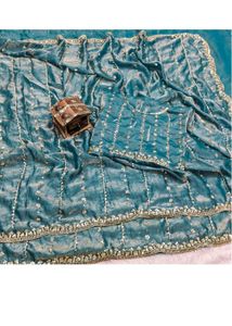 Stunning Sequined Teal Saree