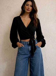 Elegant Black Wrap Blouse(fixed price)