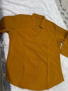 Classic Mustard V-Neck Button-Up Top