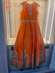 Vibrant Orange Embroidered Anarkali Gown
