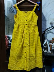 Yellow Broderie Button-Up Midi Dress