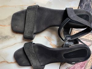 Sparkling Black Block Heel Sandals