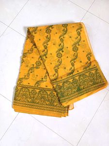 Yellow Organza Printed Saree