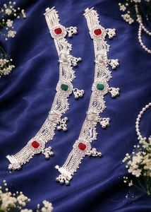 Stunning Silver Anklets with Red & Green artificia