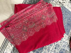 Beautiful Pink Embroidered Saree No Blouse
