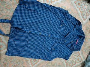 Blue Gingham Button-Up Shirt