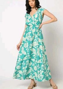 Floral Wrap maxi dress with jeans baggi pant