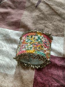 Embroidered Cuff Bracelet with jhumkis
