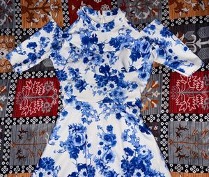 White And Blue Floral Gown