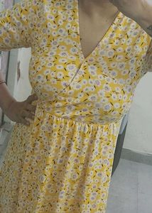 Yellow &amp; White Wrap Dress