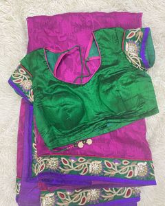 Vibrant Pink Saree with Emerald Green Blouse