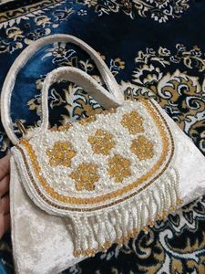 crystal and pearl work velvet purse
