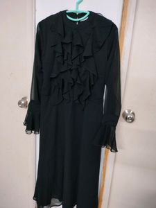 Stalk By Love Black Long Dress/Gown With Frills