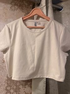 Brand New H&M Beige Crop T-Shirt