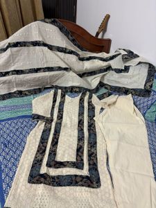 schiffli/ hakoba kurta pants dupatta set