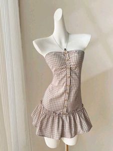 y2k Cute Plaid Strapless Mini Dress