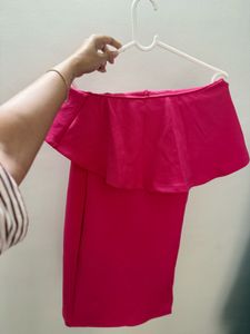 Ruffle Off-Shoulder Pink Dress