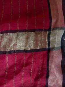 Elegant Red Saree with Golden Stripes