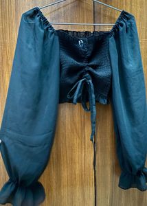Chic Black Ruched Crop Top
